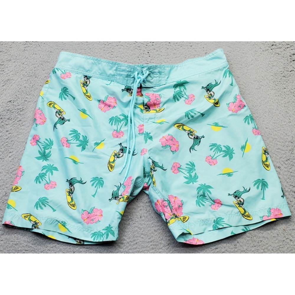 Batman DC Surfing Turquoise Board Shorts Men XL Multi Floral Mesh Lined P0015204